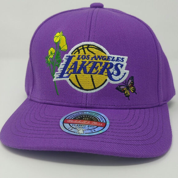 Mitchell & Ness Los Angeles Lakers Classic Cap Flower Butterfly Snapback NWT Hat - Picture 4 of 6